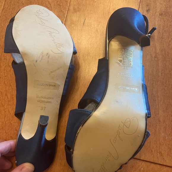 Pedro Miralles navy satin sling backs - Picture 5 of 16